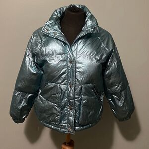 Zara Kid's Girl's Metallic Blue Lucky You Puffer Jacket